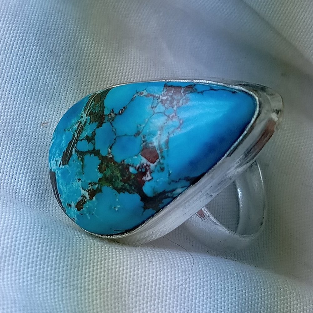 NEW Gorgeous Genuine Blue/ Green Turquoise 925 SIlver Ring Women's Jewelry